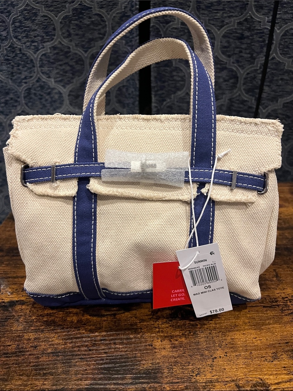 Canvas Mini Boat Tote with Navy Trim